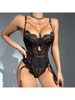 De Namour Lingerie by Shots - Sheer Lace Cut-out Bodysuit with Neckline Chain