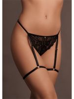 Le Désir - Marie - Lace Thong with Garter Adjustable Sliders and Golden Details