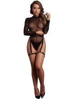 Le Désir - Shimmering Open-Back Bodysuit with PU Leather Garters