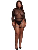 Le Désir - Shimmering Open-Back Bodysuit with PU Leather Garters